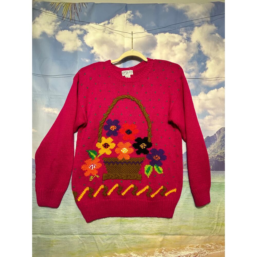 Vintage Women's PGalli Designs Sweater Floral Spring Blooms Pink Size Medium